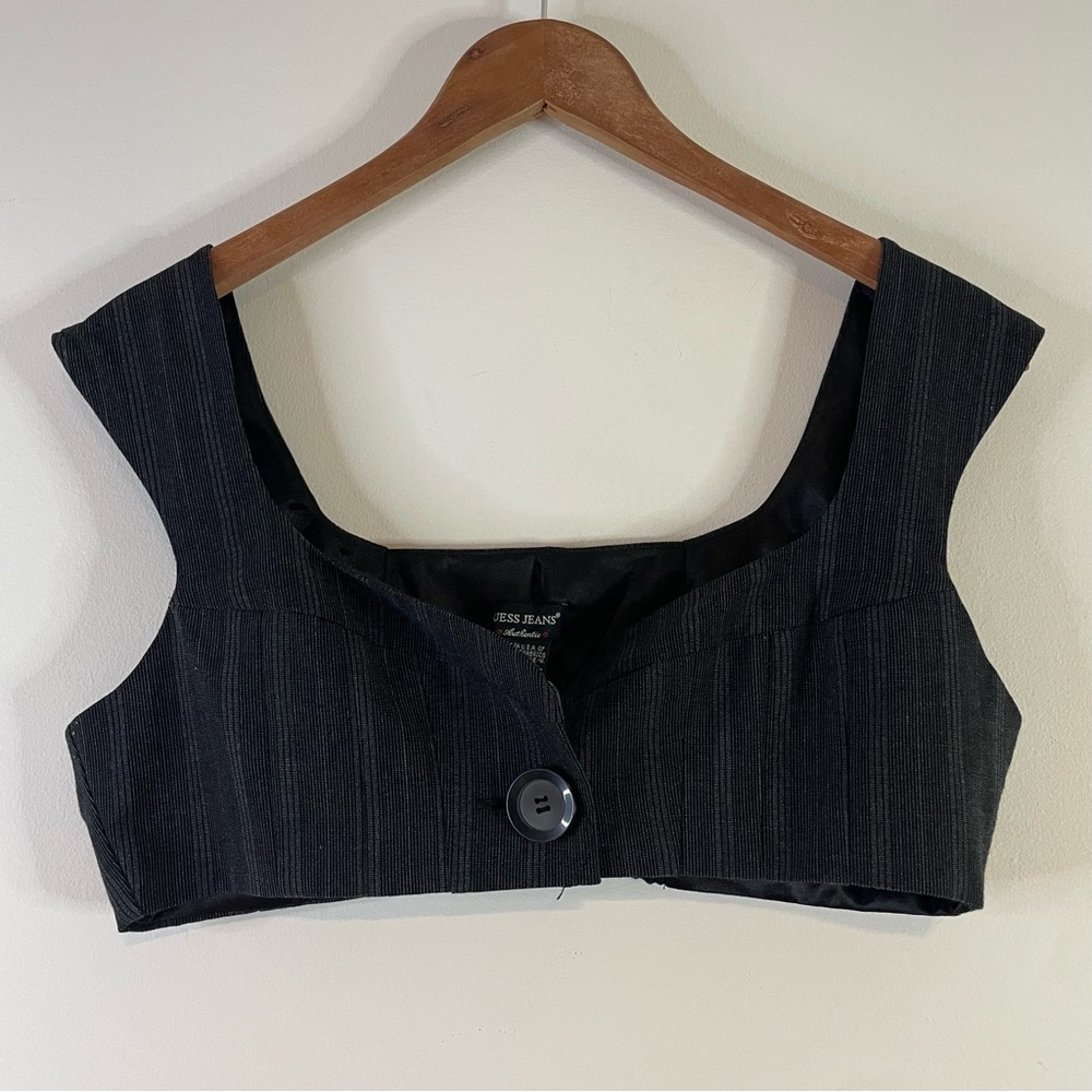 Y2K Guess Bra Top Med Black Club Office Siren Pinstripe Acubi Contemporary Glam - Picture 2 of 14